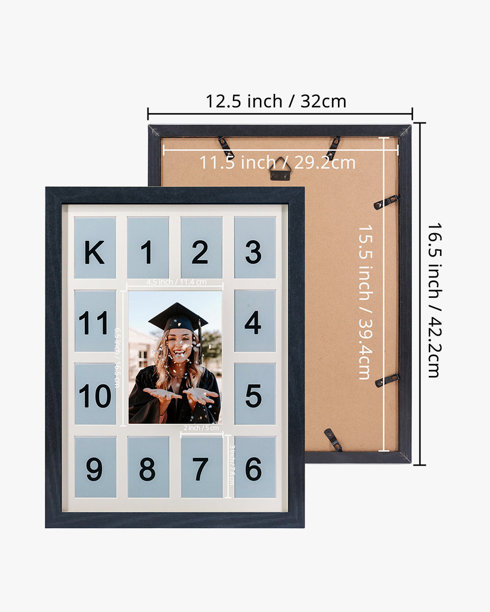 Graduation School Years K-12 Day Collage Wood with Double Mat Photo Frame - 3 Colors Available