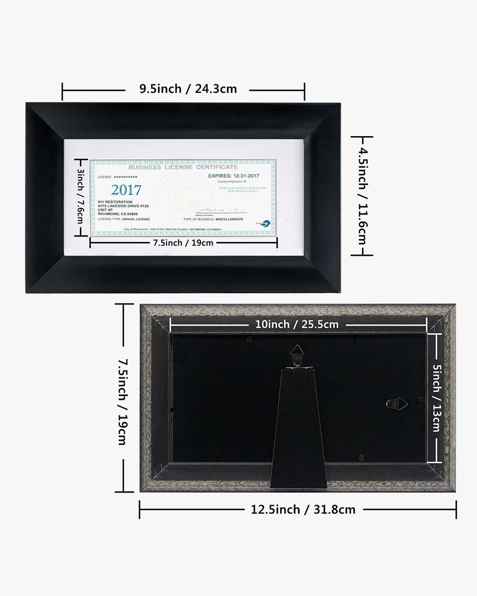 Business License Frame Black with Real Glass and White Mat