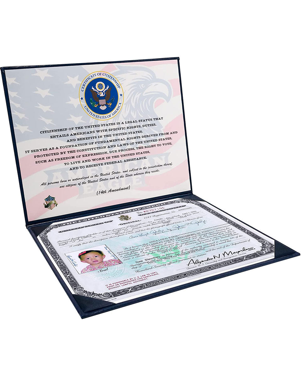 US Citizenship Naturalization Certificate Cover of with Gold Logo 'Certificate of Citizenship'