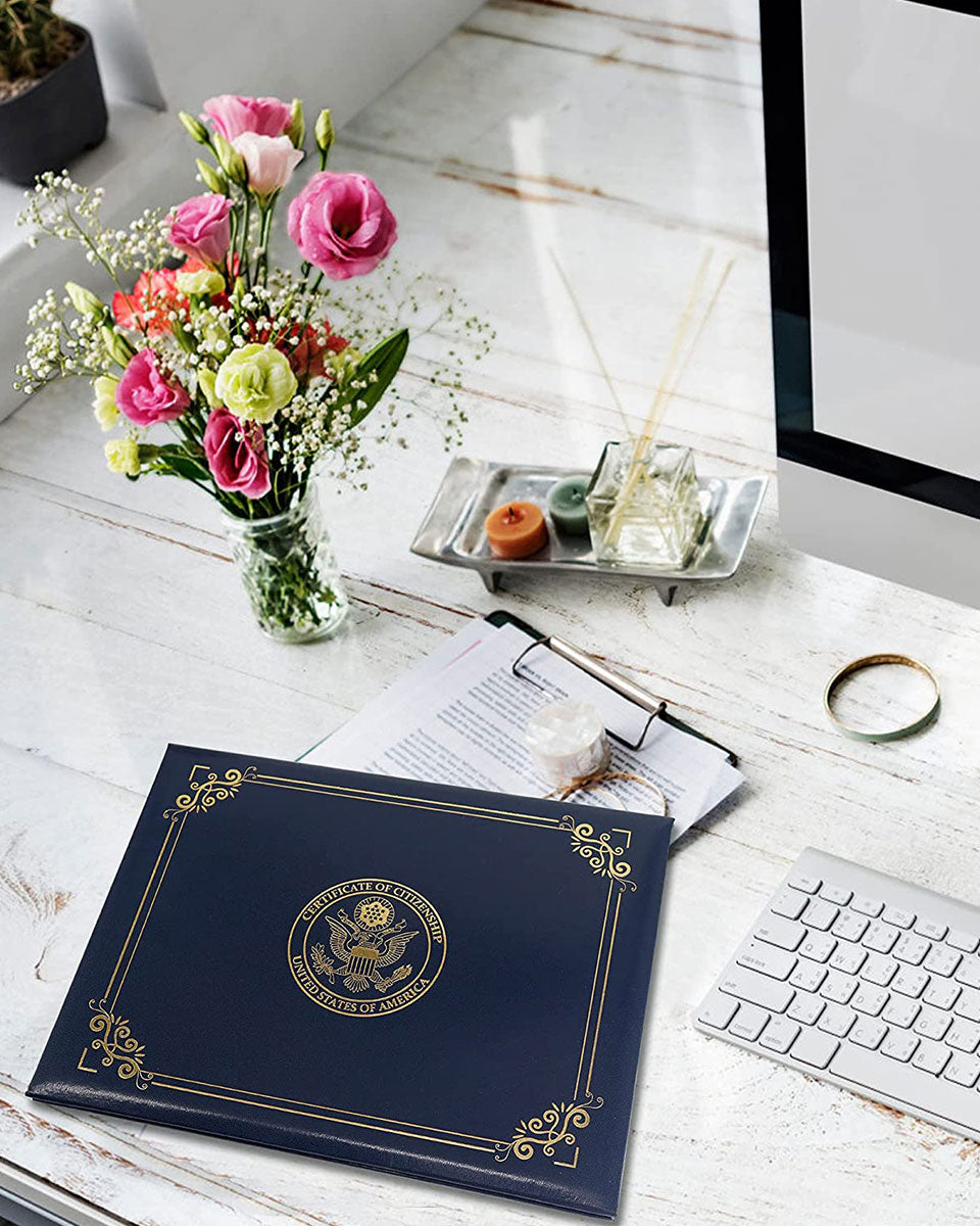 US Citizenship Naturalization Certificate Cover of with Gold Logo 'Certificate of Citizenship'