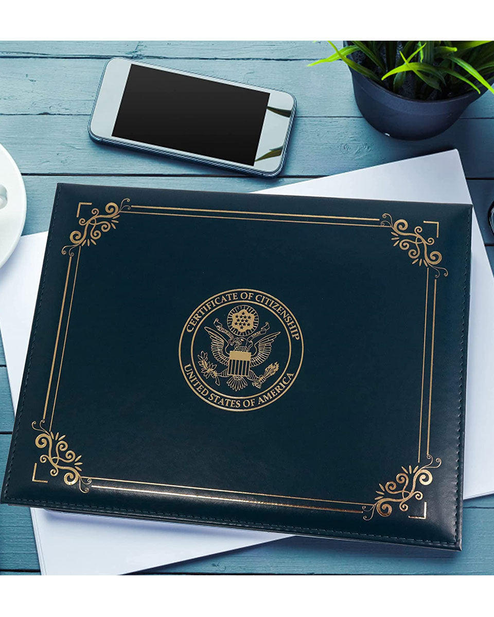 US Citizenship PU Naturalization Certificate Cover of with Gold Logo 'Certificate of Citizenship'