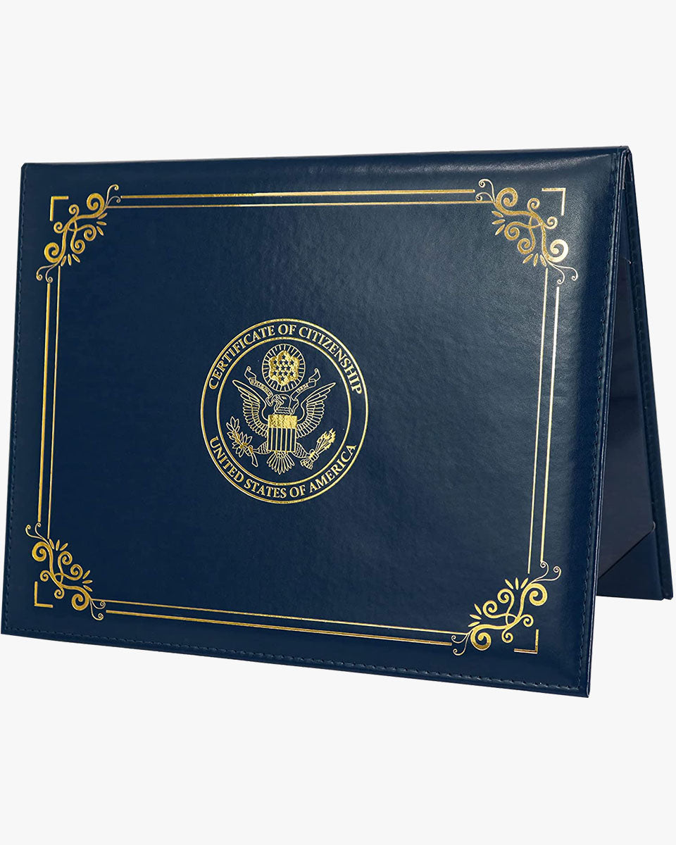 US Citizenship PU Naturalization Certificate Cover of with Gold Logo 'Certificate of Citizenship'