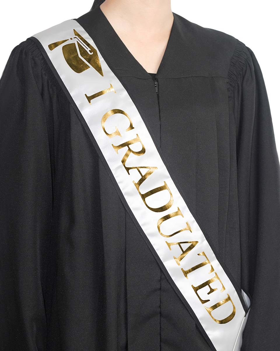 Adult "I Graduated" Graduation Sash - White-Gold