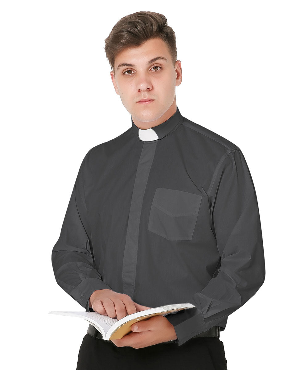 Men's Long-sleeved Tab Collar Clergy Shirt for Halloween Costumes