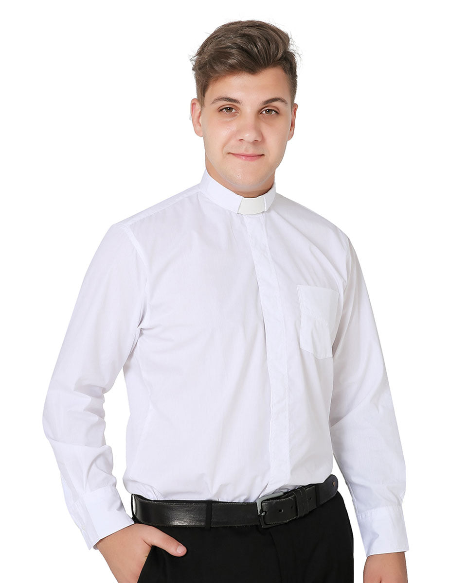 Men's Long-sleeved Tab Collar Clergy Shirt for Halloween Costumes