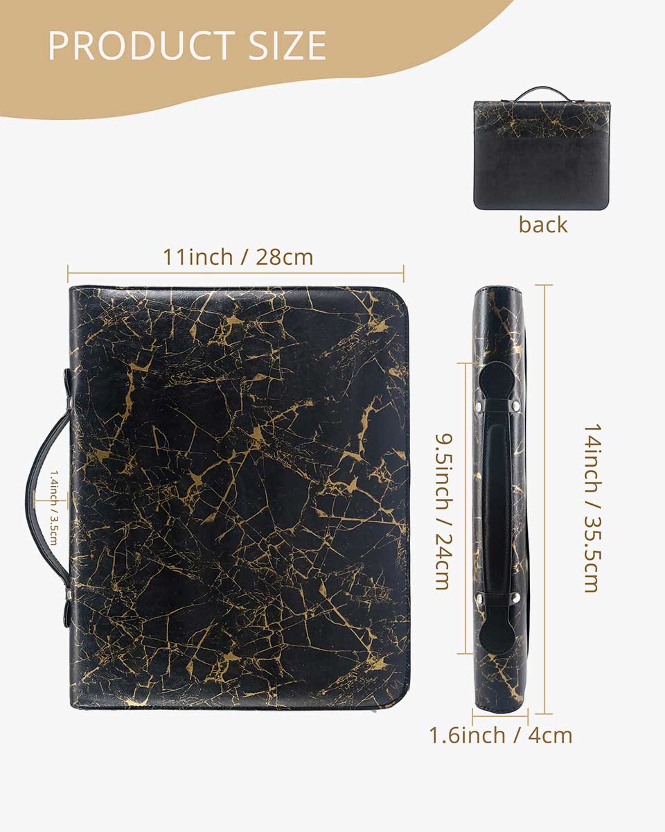 Zippered Marble Leather Padfolio Portfolio with Hidden Handle Business Organizer Notepad Folder - 2 Colors Available