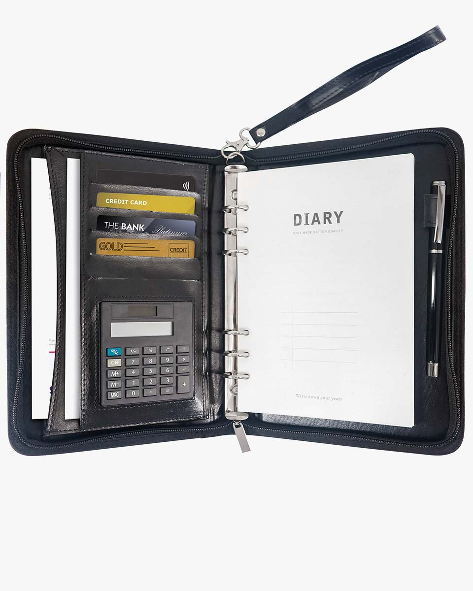 Zippered Leather Business Portfolio Padfolio with A5 Size Binder Paper– 3 Colors Available