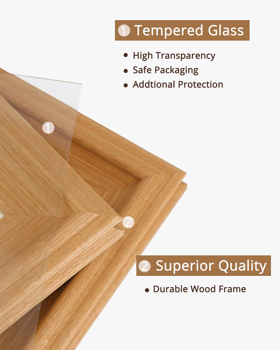 Oak Wood Photo Frames with Real Glass Pack of 2 - 4 Sizes Available