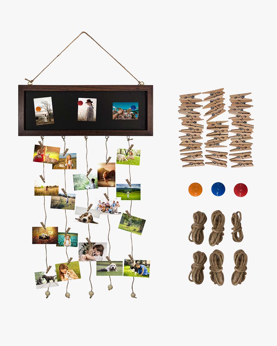 Hanging Photo Display Board Picture Frames with Blackboard – 2 Colors Available