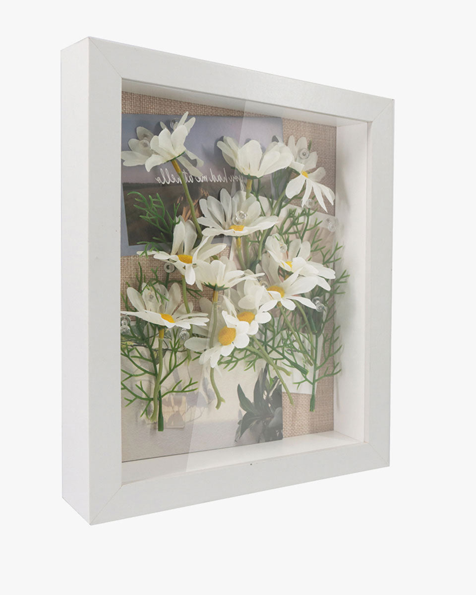White Shadow Box Frame Wood Display Case with Linen Back in 3 Sizes