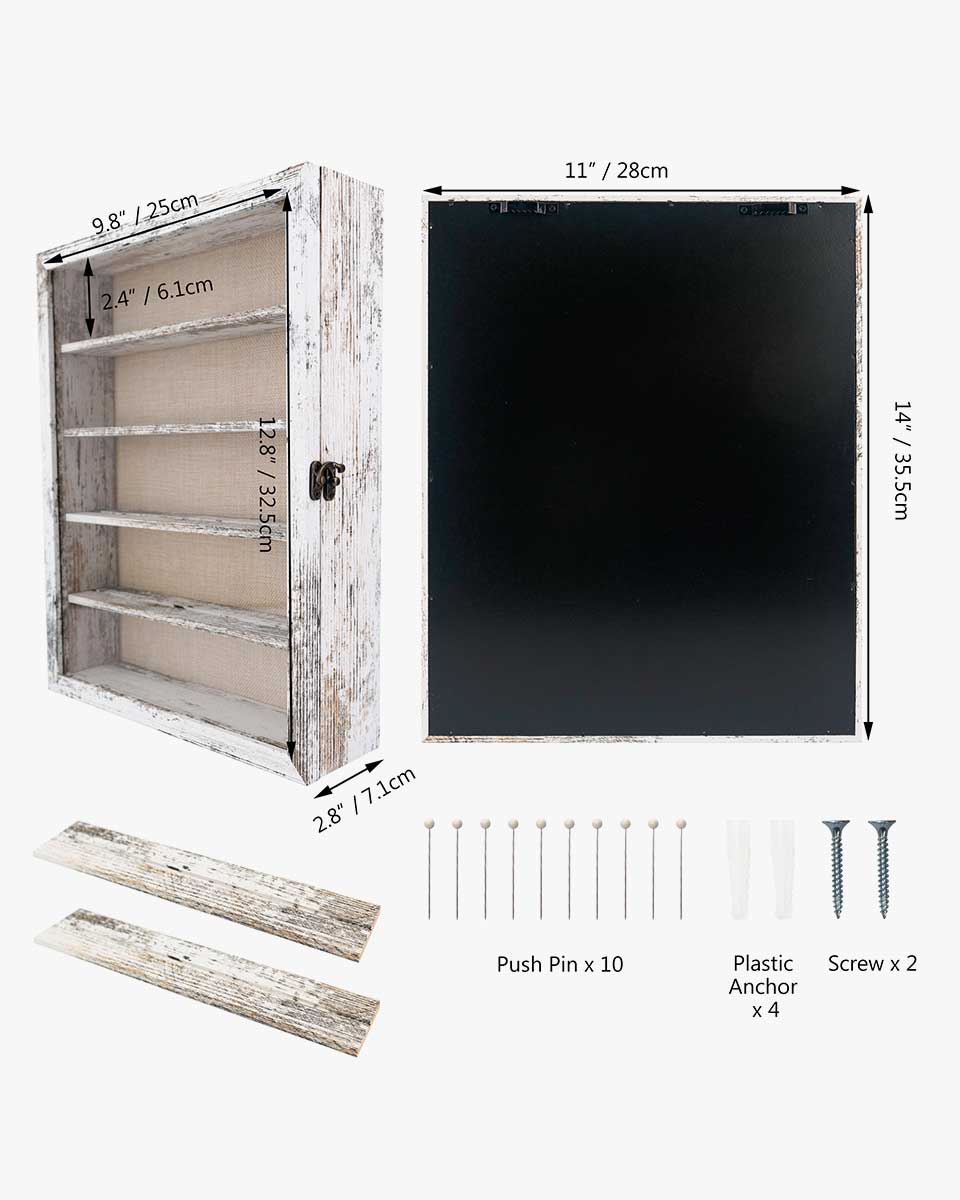 Rustic White Shadow Box Frame Real Glass Window Door with Removable Shelves in 2 Sizes