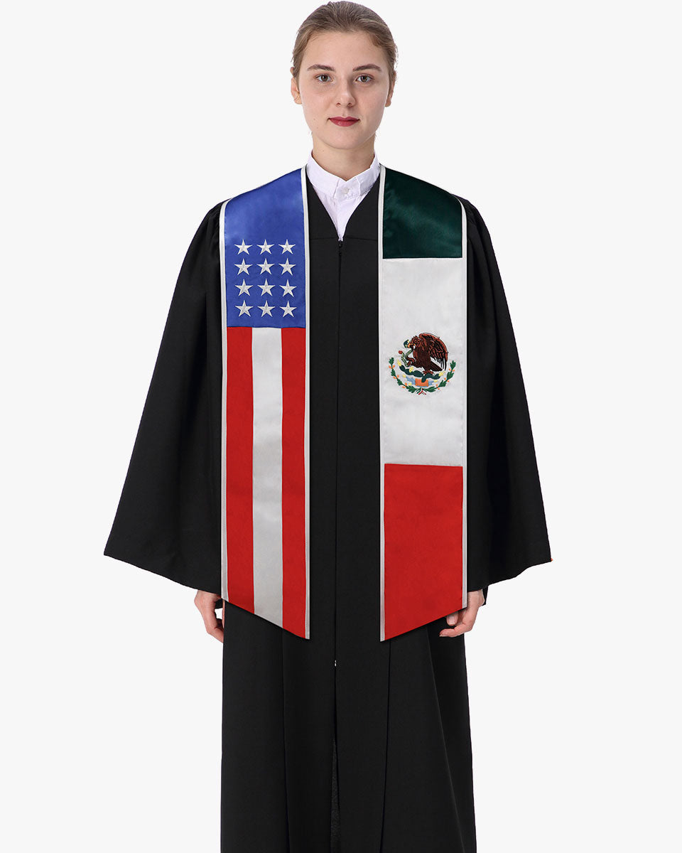 7 Mixed Flag Graduation Stoles Embroidery Sashes for Study Aboard Students