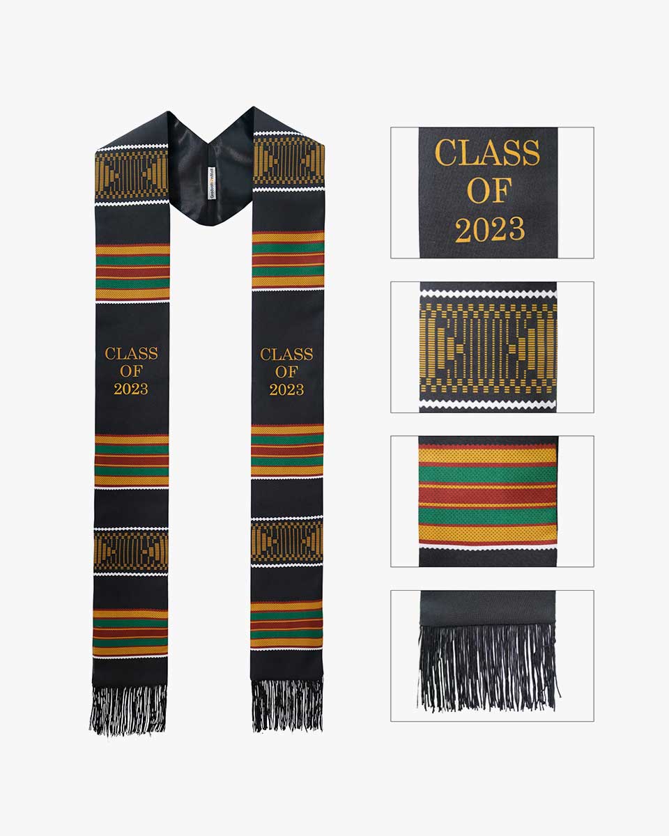 Class of 2023 Kente Graduation Stole with Black Tassel