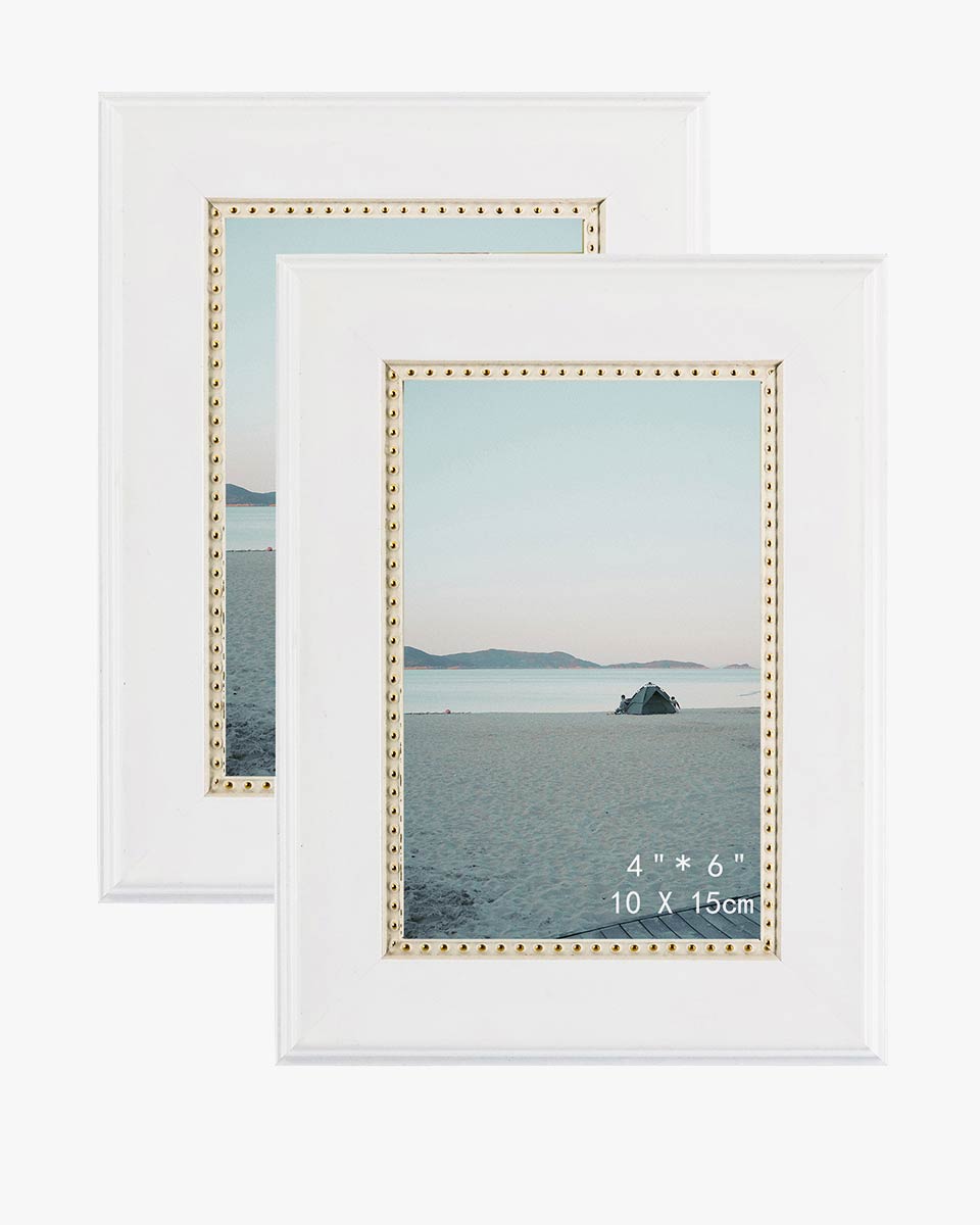 White Picture Frame,Photo Display with Gold Beading,pack of 2 - 3 Sizes Available