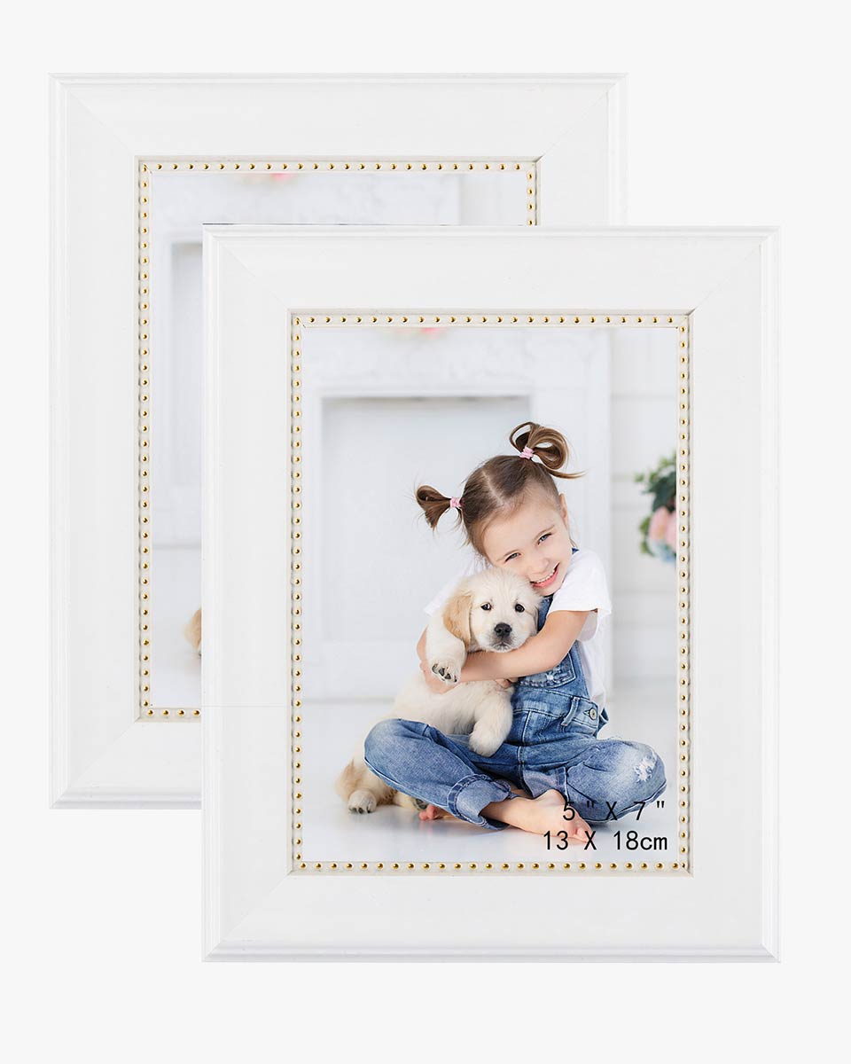 White Picture Frame,Photo Display with Gold Beading,pack of 2 - 3 Sizes Available